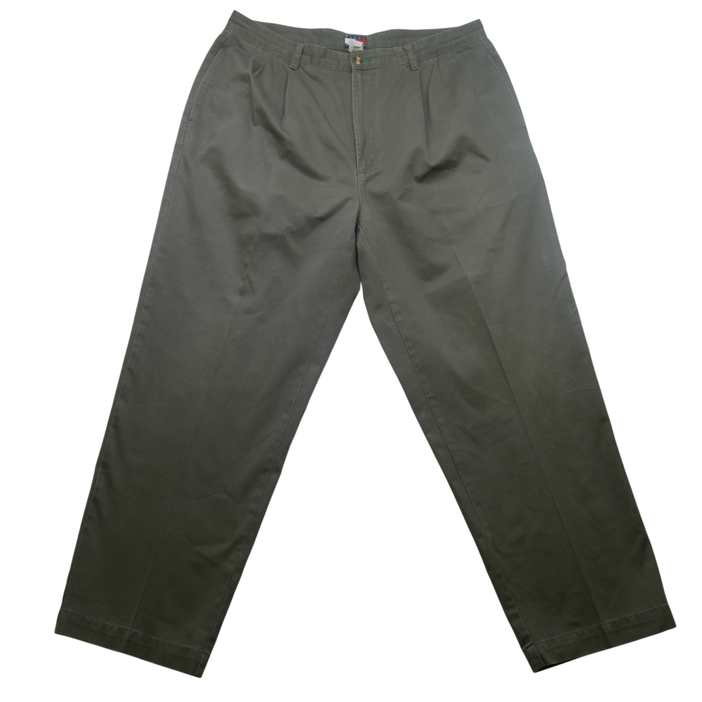 Vintage Tommy Hilfiger Pants Mens 38x30 Green Pleated Chino Y2K 2000s Classic